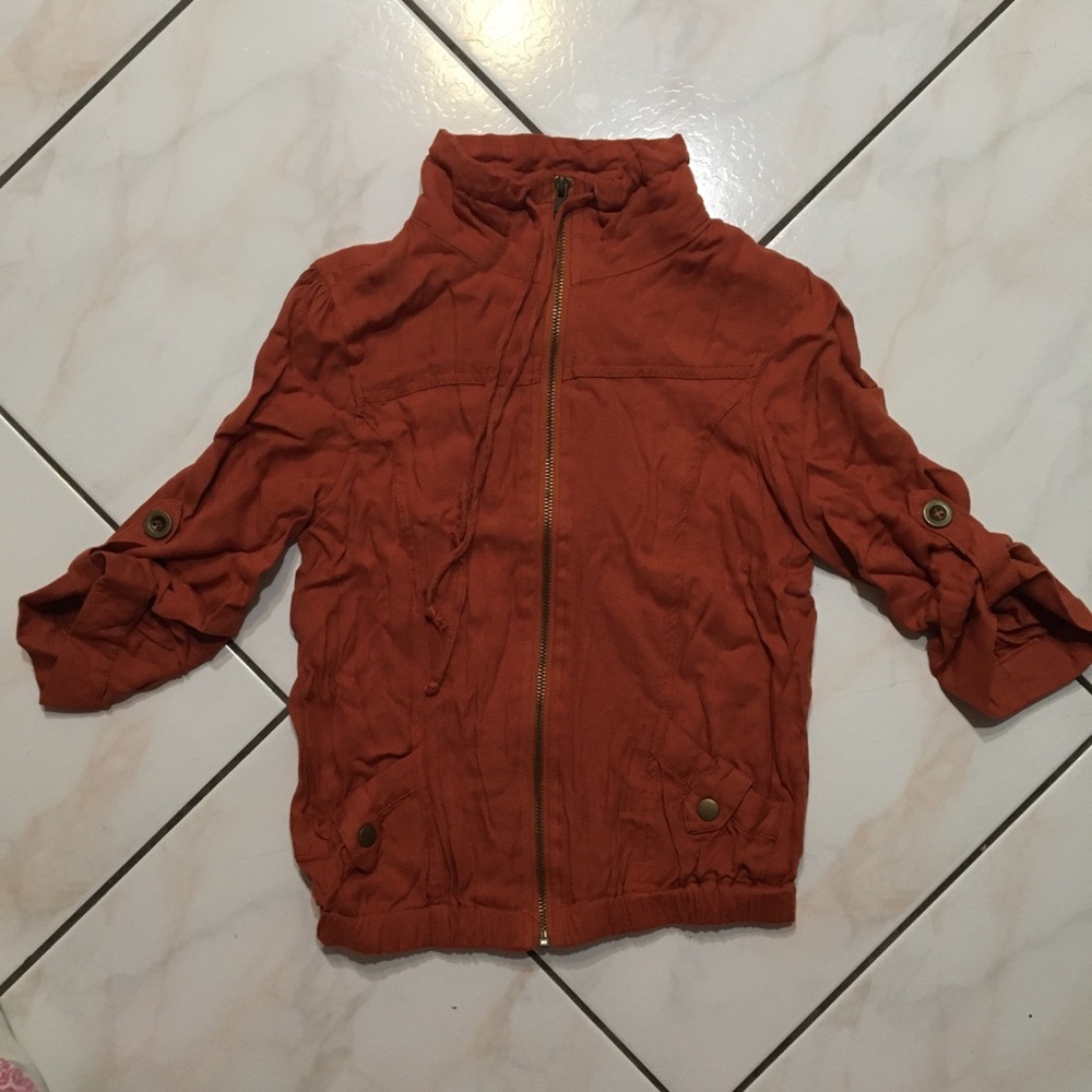 American Rag Funnel Neck, 3/4 length sleeve jacket, orange rust color, small